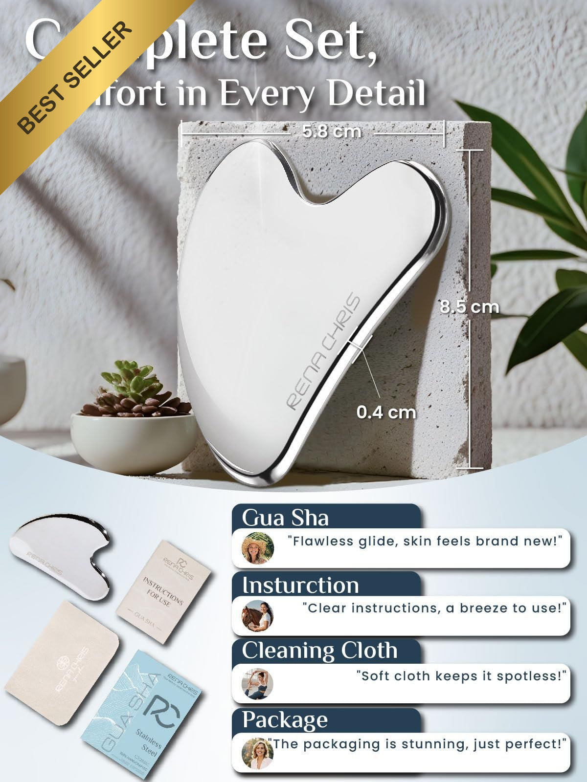 Stainless Steel Gua Sha Tool for Face and Jawline Sculpting - Silver