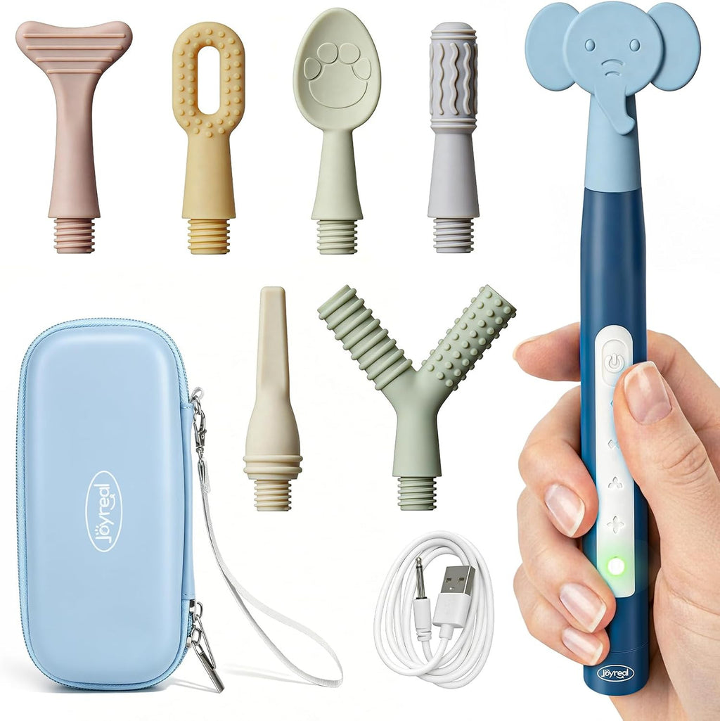 Oral Motor Vibration Therapy Kit with 7 Textured Silicone Heads & Rechargeable Handle