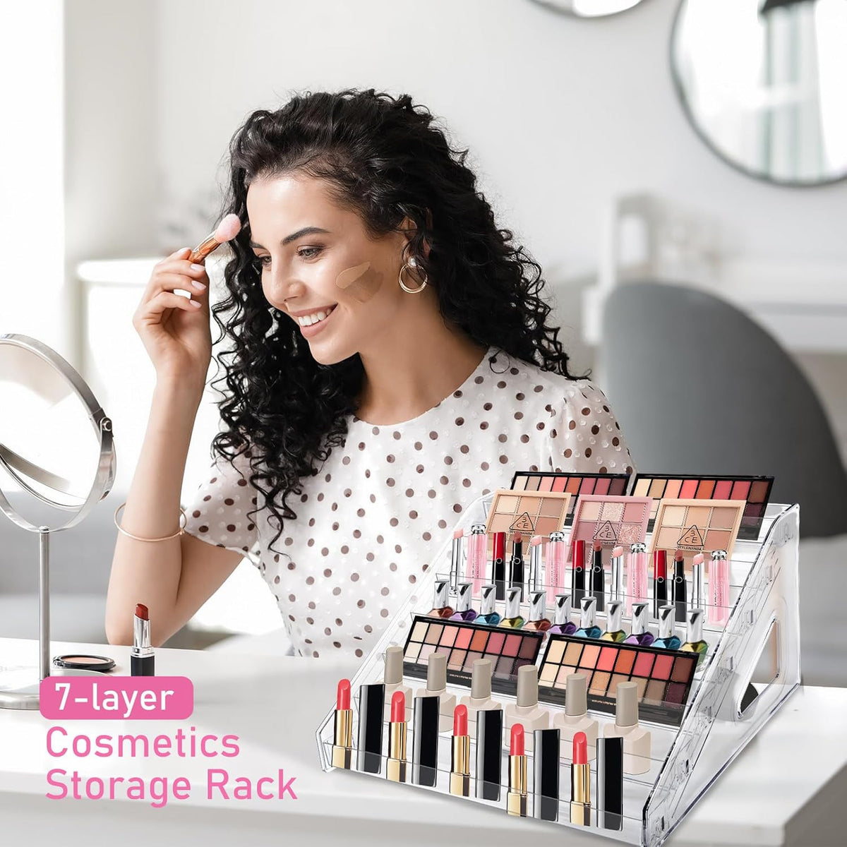 7-Layer Clear Nail Polish Organizer Rack for Cosmetics - Holds 70-80 Bottles