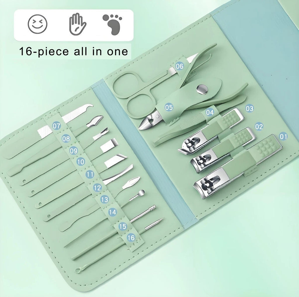 16-Piece Manicure Pedicure Nail Clipper Set with Storage Case