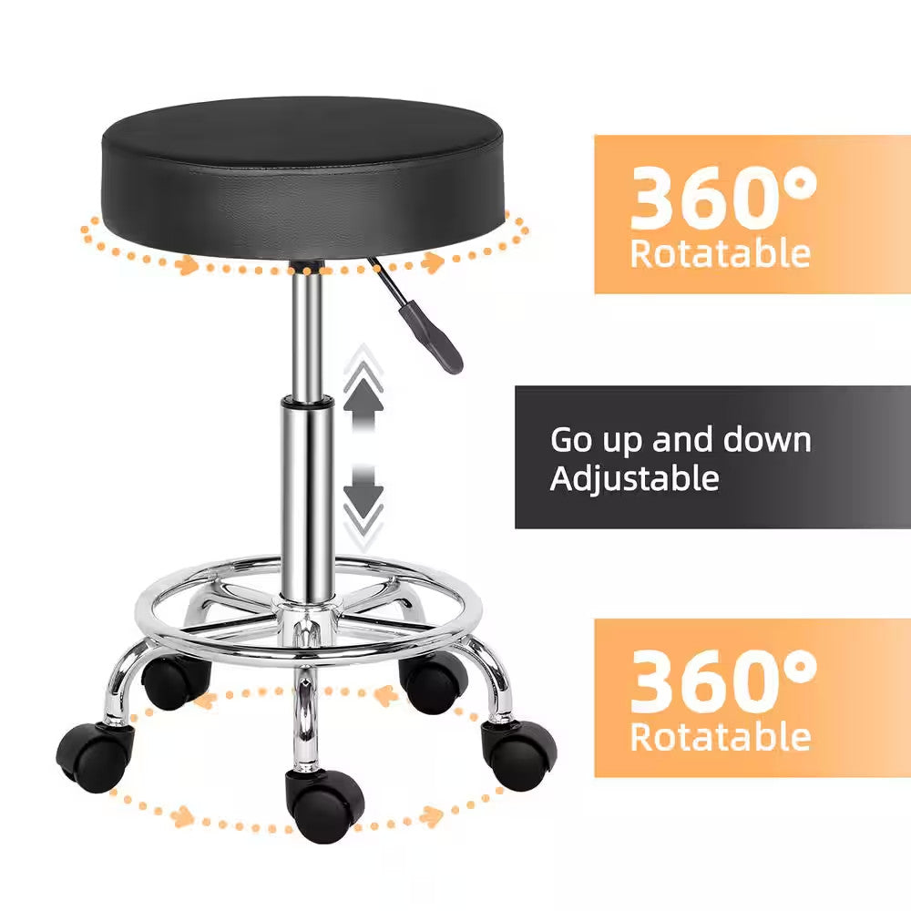 Adjustable Black PU Leather Swivel Salon Bar Stool with Hydraulic Height