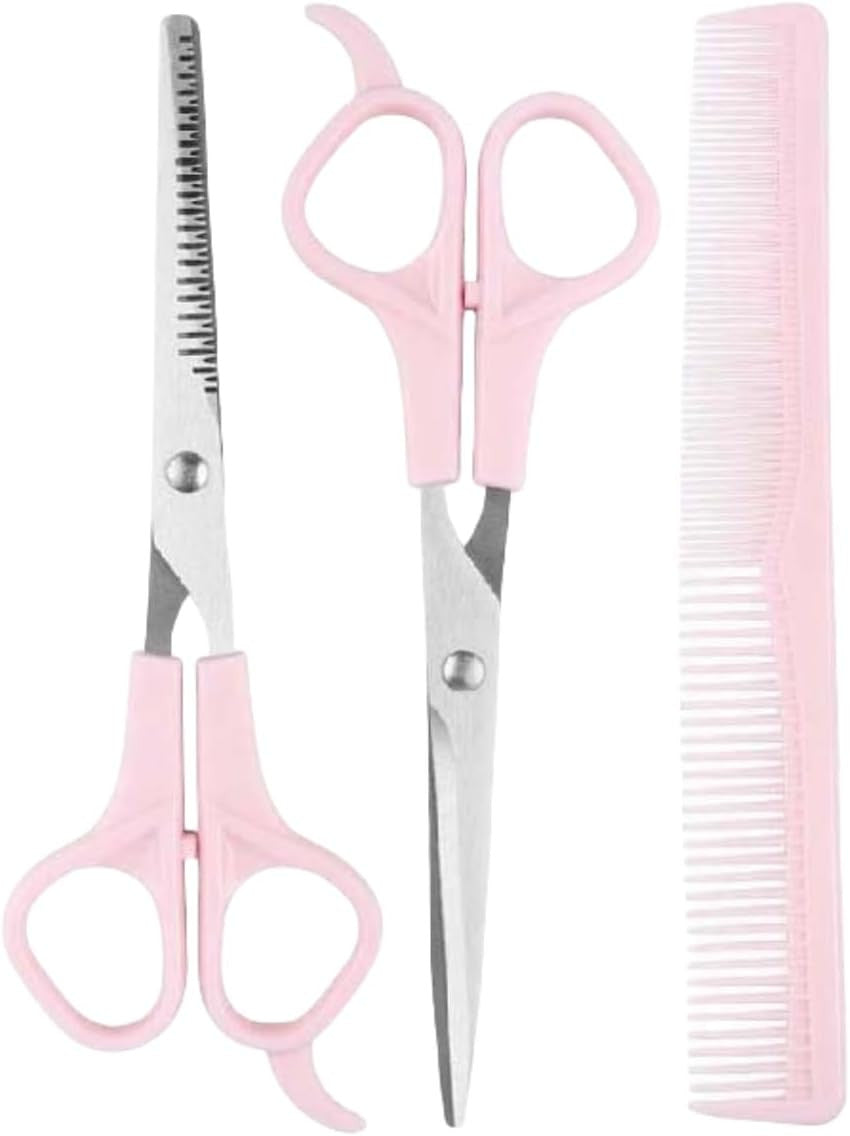 Pink Hair Cutting Scissors Set with Thinning Shears and Comb - 6.7 Inch Professional Barber Kit