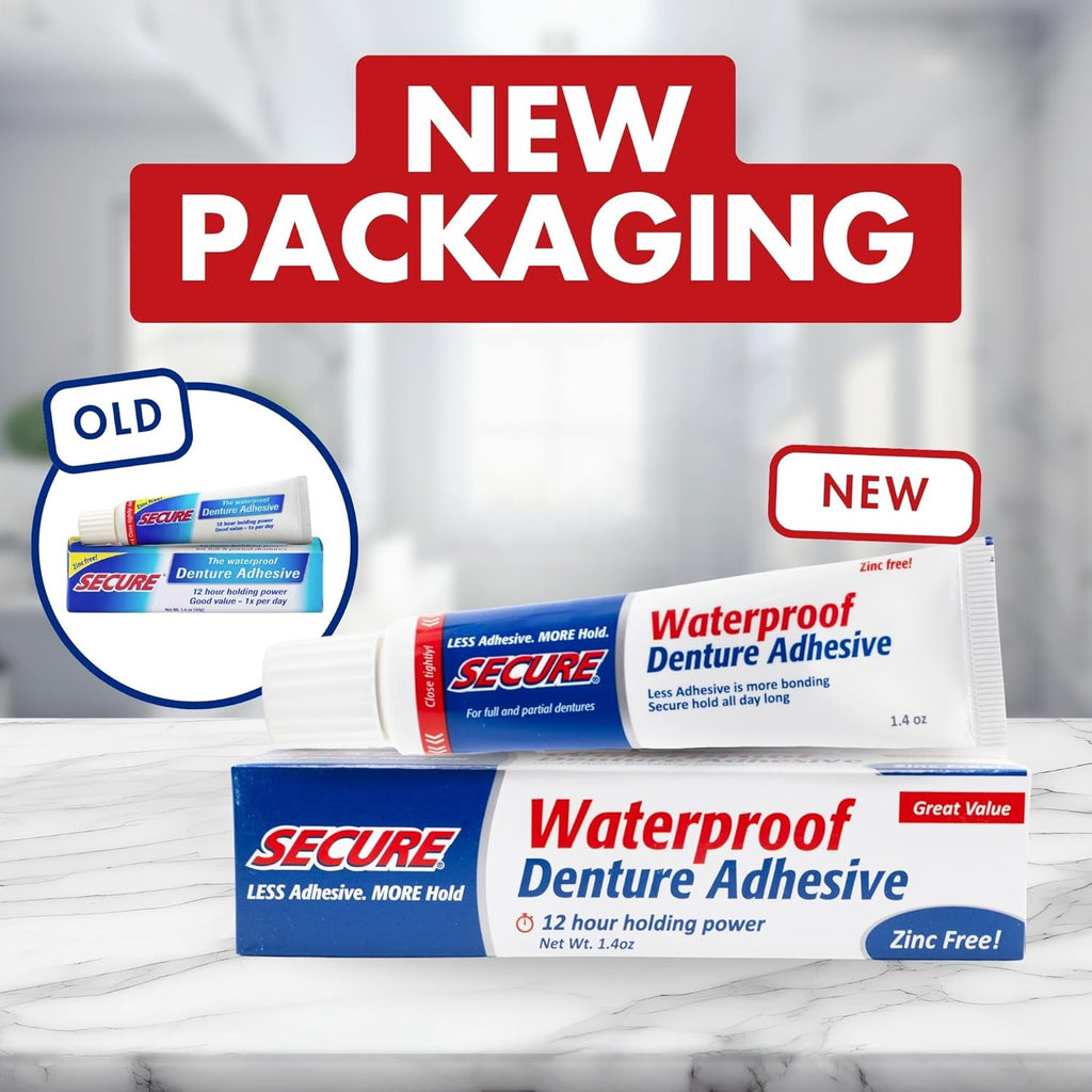 Waterproof Denture Adhesive Zinc-Free Extra Strong Hold 1.4 Oz