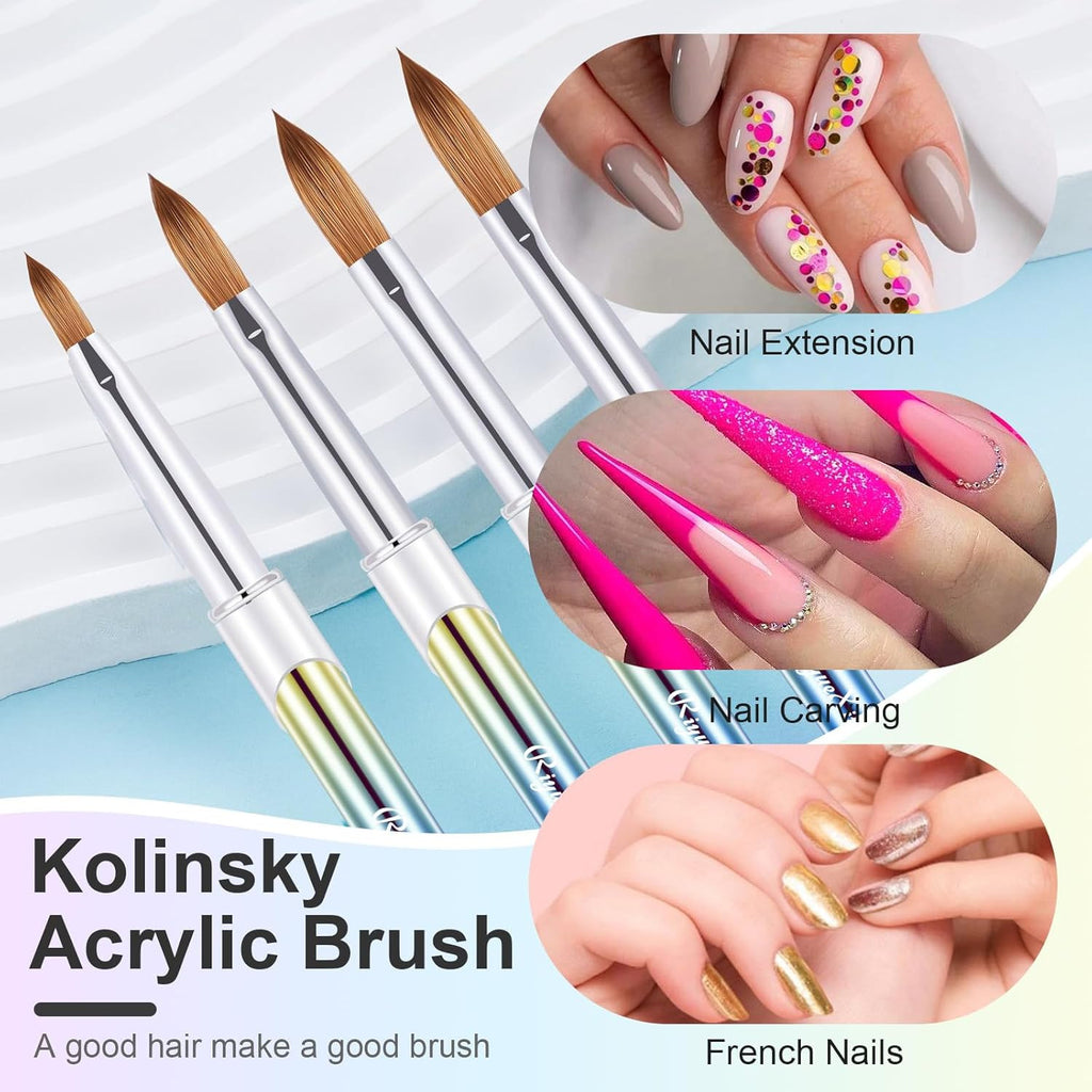 4PCS Acrylic Nail Brush Set - Kolinsky Sable Nail Art Brushes for Professional & Home Use
