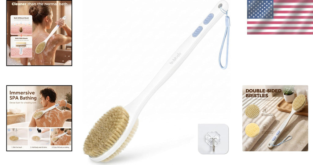 Long Handle Back Scrubber with Dual-Use Stiff and Soft Bristles, Anti-Slip Grip