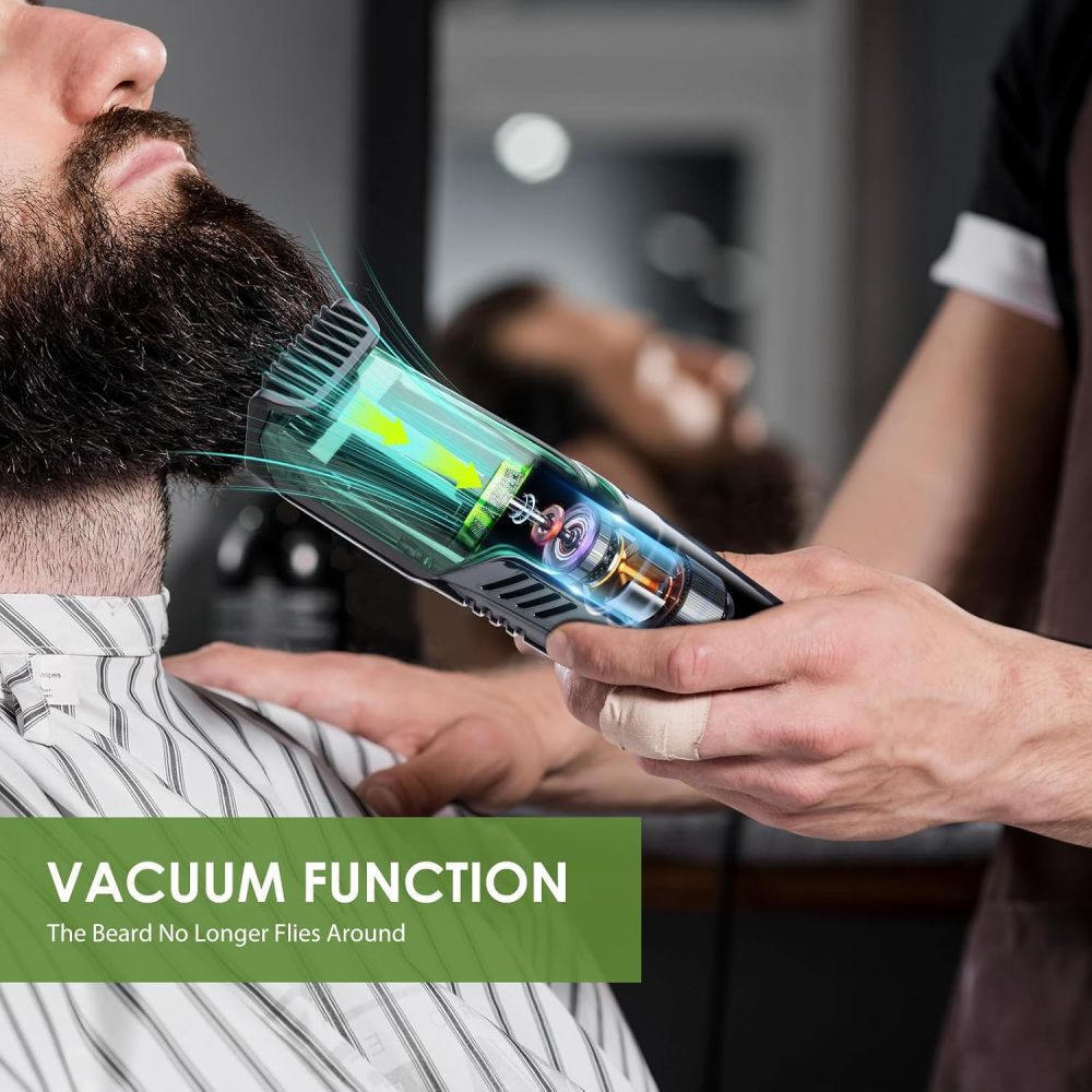 Rechargeable Vacuum Beard Trimmer for Men, Waterproof, Adjustable Length