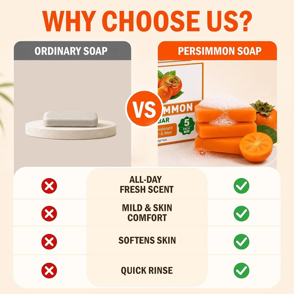 Natural Persimmon Soap Bars 80g Pack - Gentle, Hydrating Full-Body Cleanser