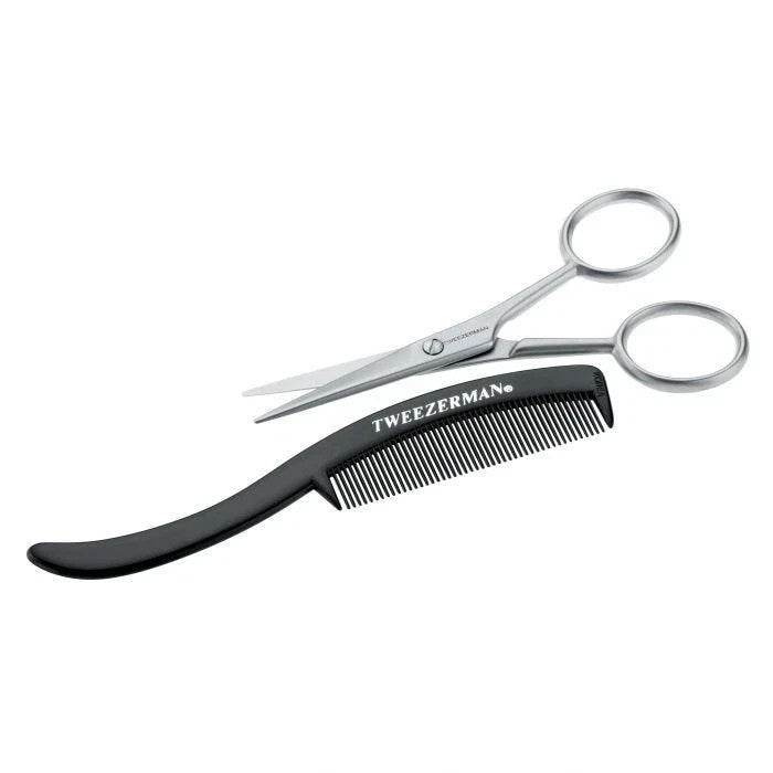 Tweezerman Mustache Scissors and Comb Set - Grooming Tools for Facial Hair