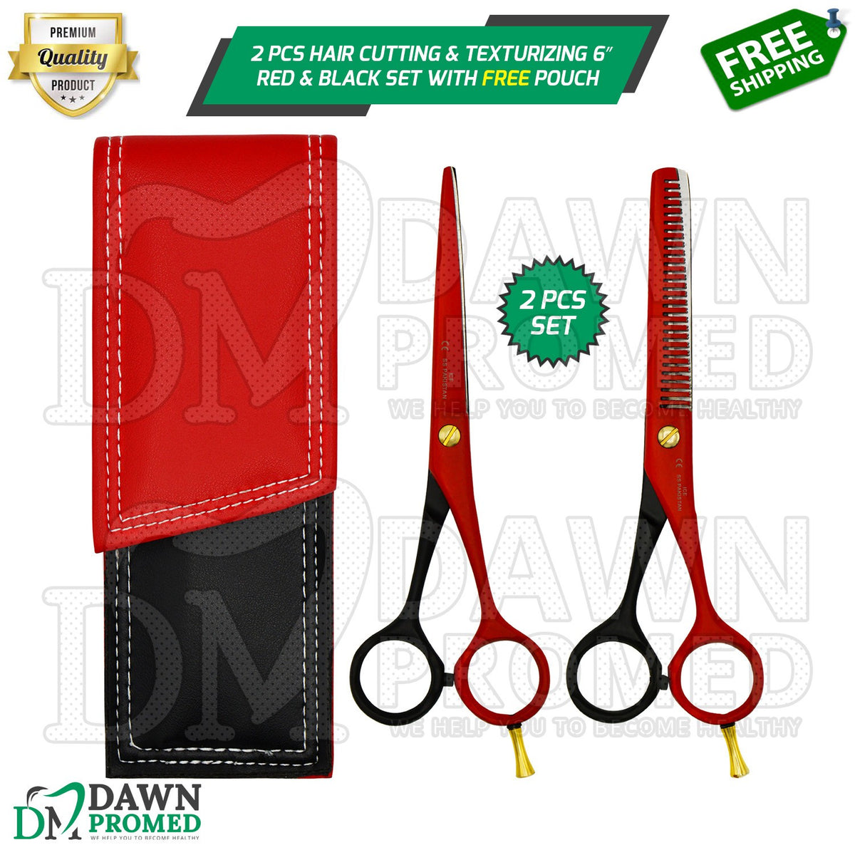 Matte Red & Black Hair Cutting & Thinning Scissors Set 6-inch Professional Shears