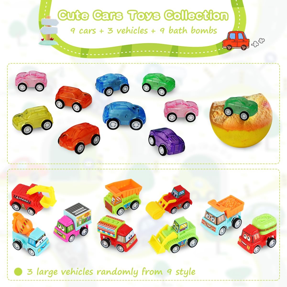 Kids Bath Bombs with Surprise Cars and Toys - 6 Pack Bubble Set