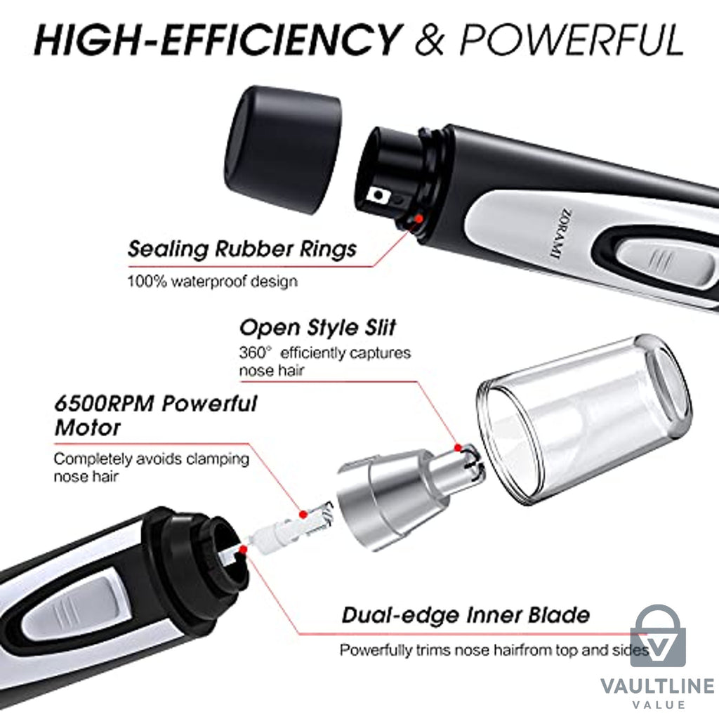 Stainless Steel Ear and Nose Hair Trimmer - Battery Operated Grooming Tool