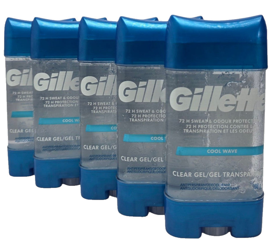 Gillette Cool Wave Men's Antiperspirant Deodorant Gel 5 Pack - Long Lasting Freshness