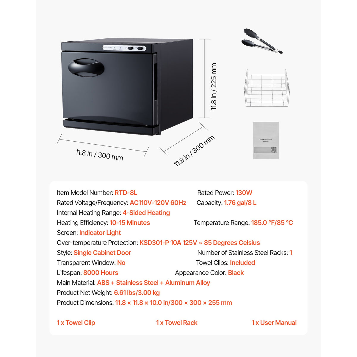 Towel Warmer Cabinet 1.76Gal with Rack for Spa, Hotel & Home Use