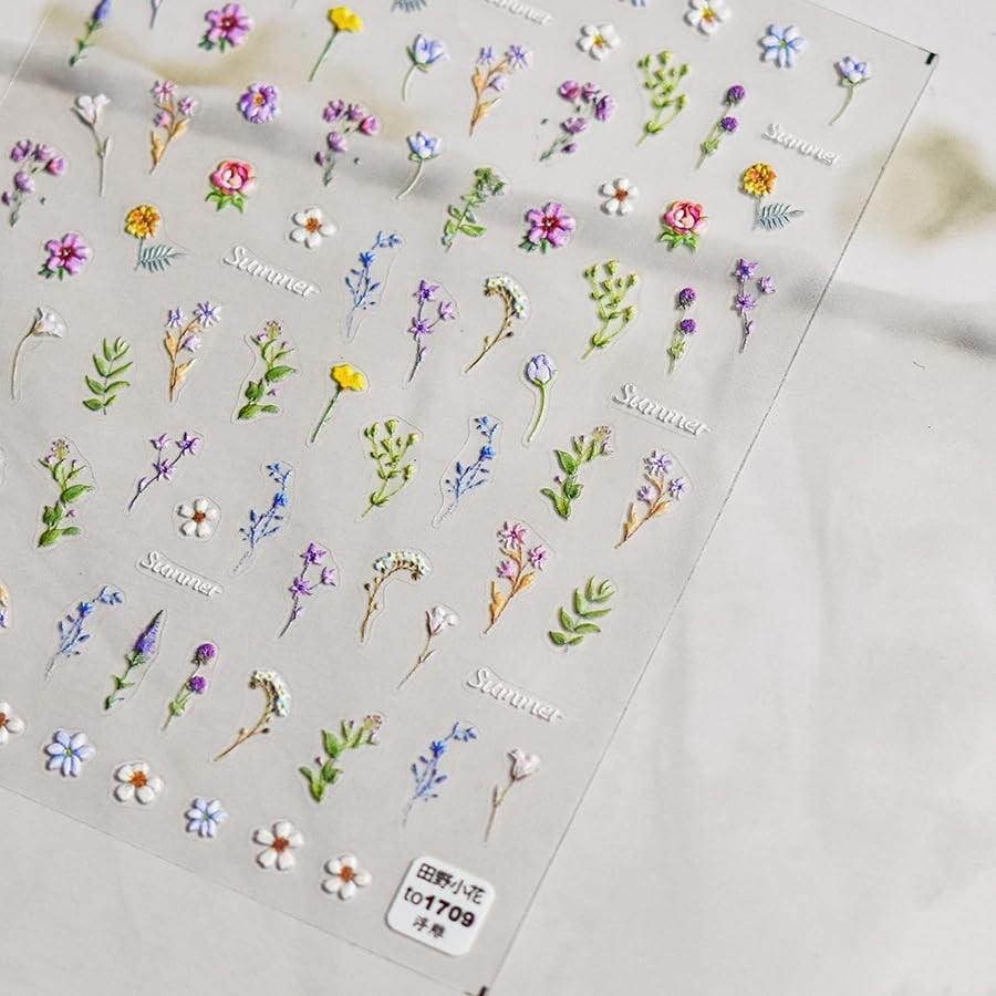 Summer Floral Nail Stickers - 3D Embossed Self-Adhesive Decals for Nails