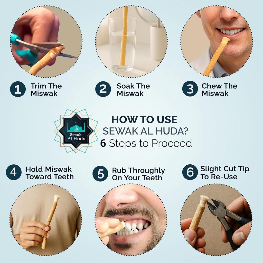 Natural Chewing Miswak Sticks with Holder - Oral Hygiene, Fresh Breath, Tartar Prevention
