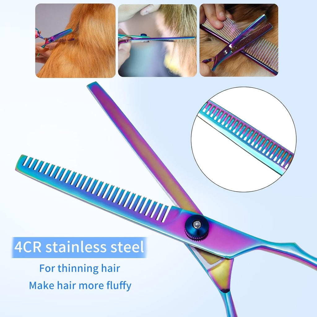 Pet Grooming Scissors Kit with Curved, Straight & Thinning Shears Stainless Steel Comb