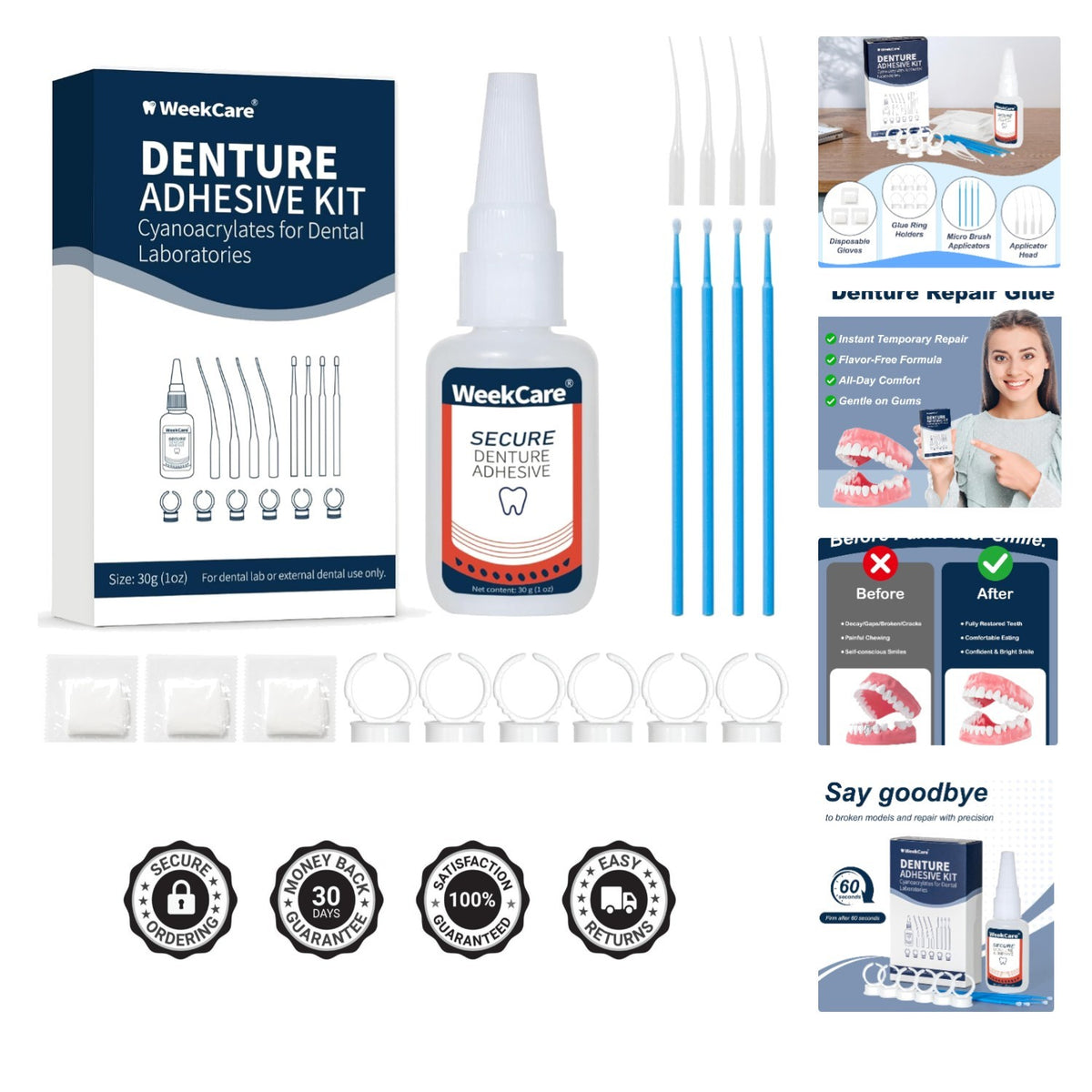 Denture Repair Glue 1oz - Fast-Setting Strong Bond for Broken Dentures