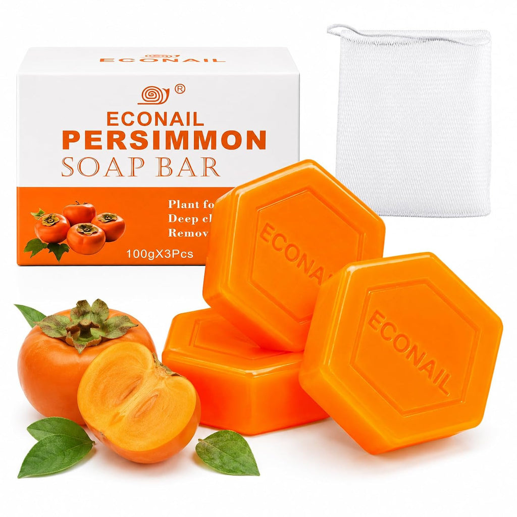 Persimmon Deodorant Bar Soap for Body Odor & Foot Freshness - Natural Cleansing with Mesh