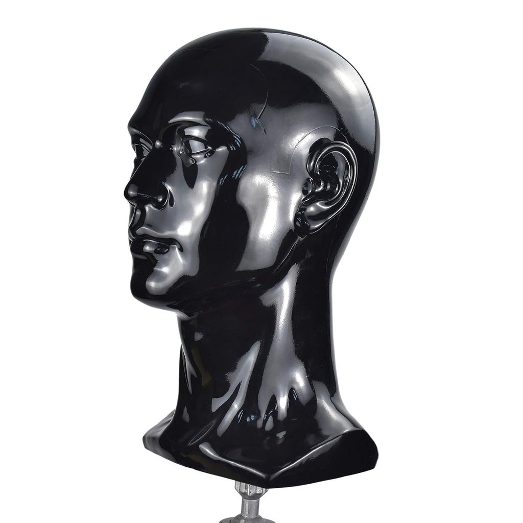 PVC Mannequin Head Black Male Display Stand for Wigs Hats and Accessories