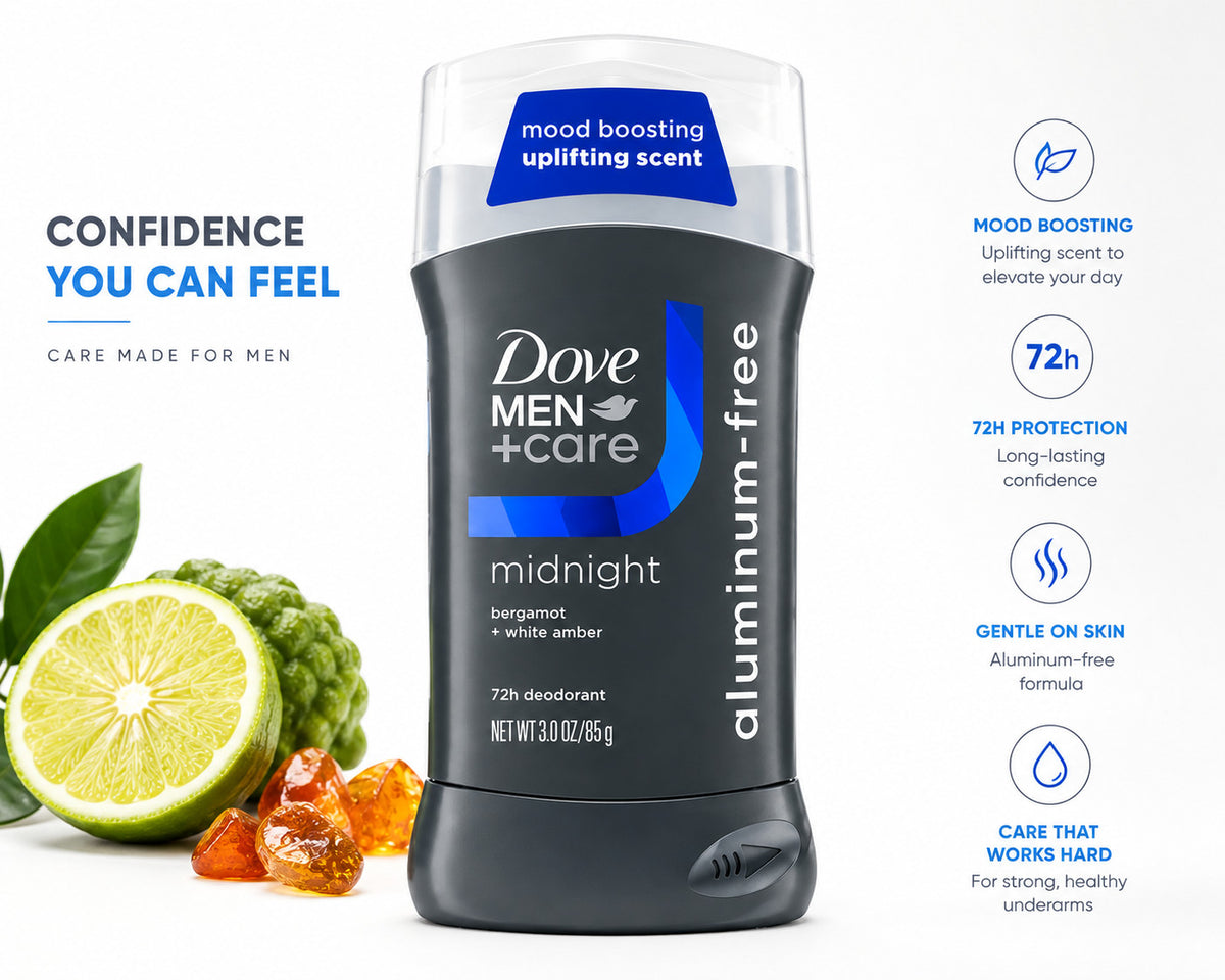 Men's Deodorant Stick - Aluminum-Free, 72-Hour Protection, Midnight Scent - 3 oz