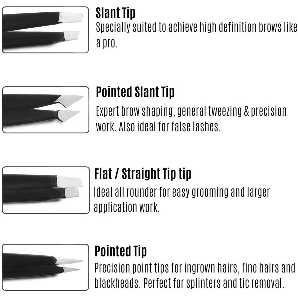 Professional Tweezers Set 4-Piece Stainless Steel Eyebrow Pluckers with Case