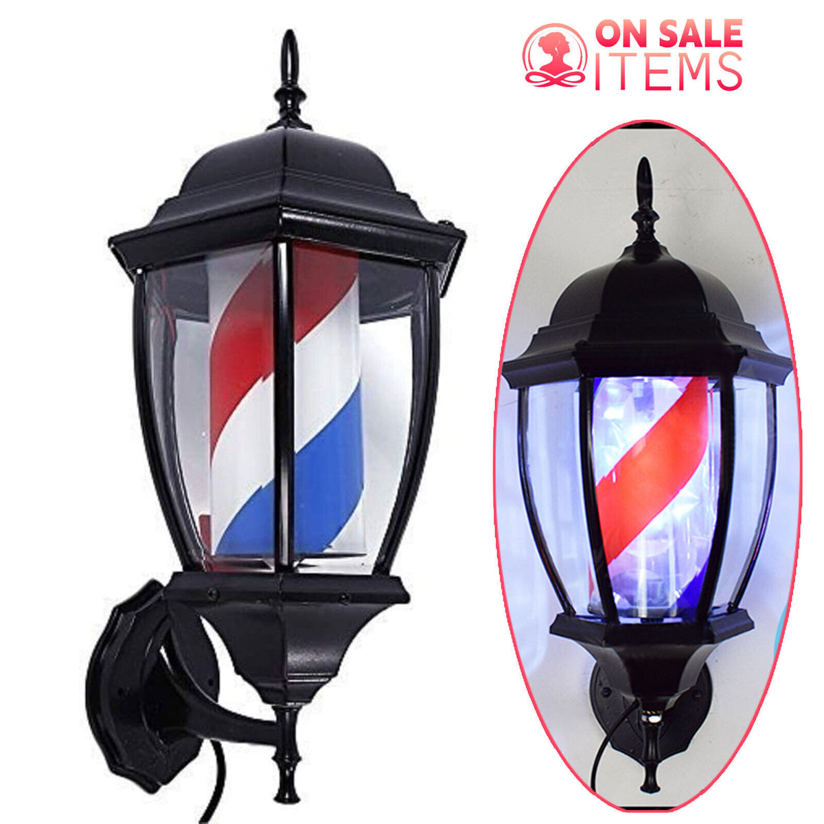 Barber Shop Rotating LED Pole Light Sign Outdoor Indoor Hair Salon Display