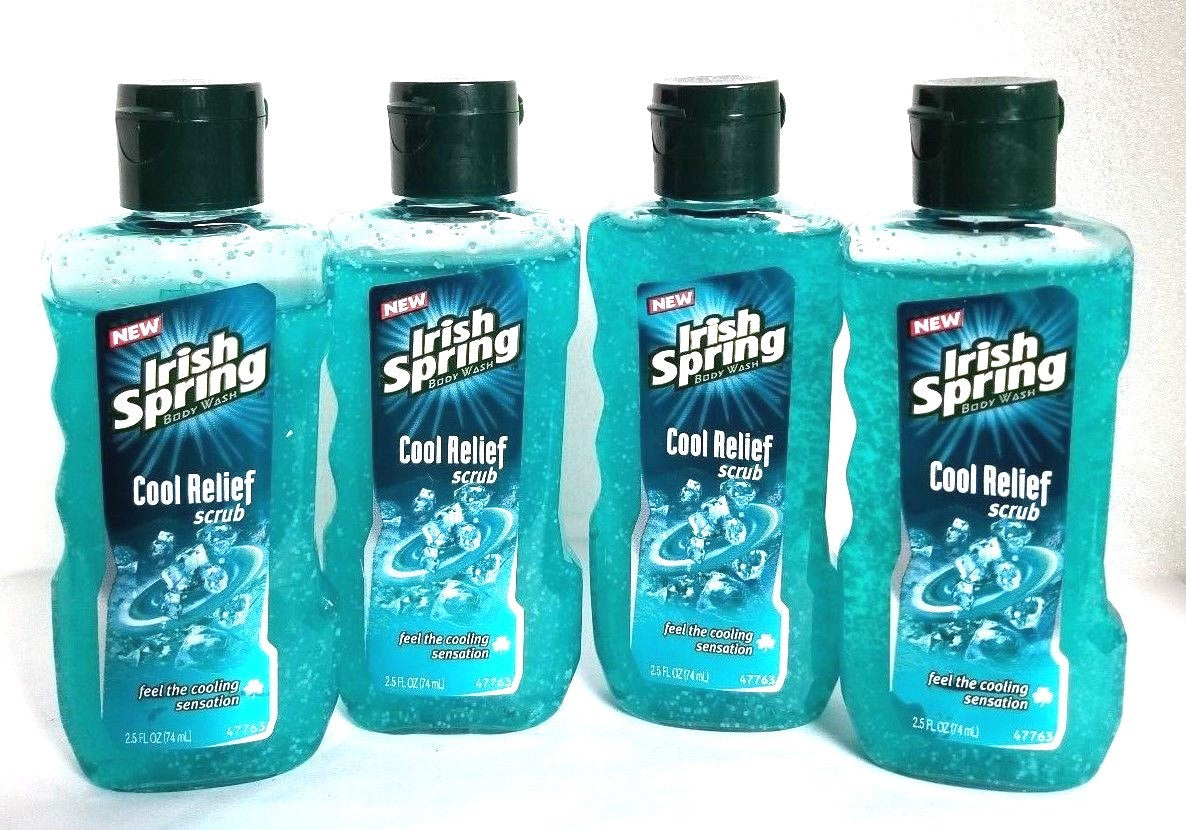 Travel Size Irish Spring Body Wash Cool Relief Scrub 2.5 fl oz 4 Pack