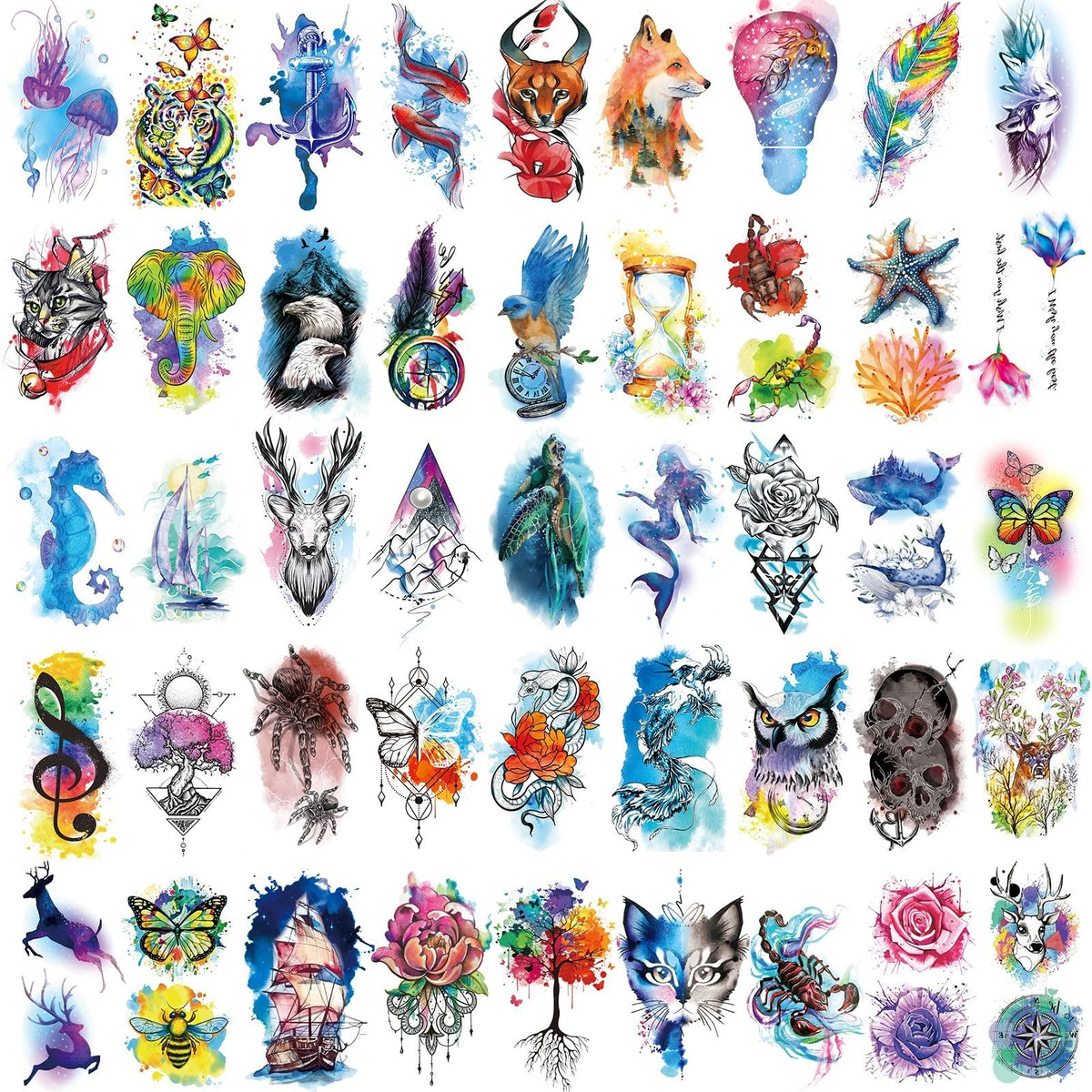 Large Waterproof Temporary Tattoos Set for Women Kids - 86 Sheets Floral & Animal Designs