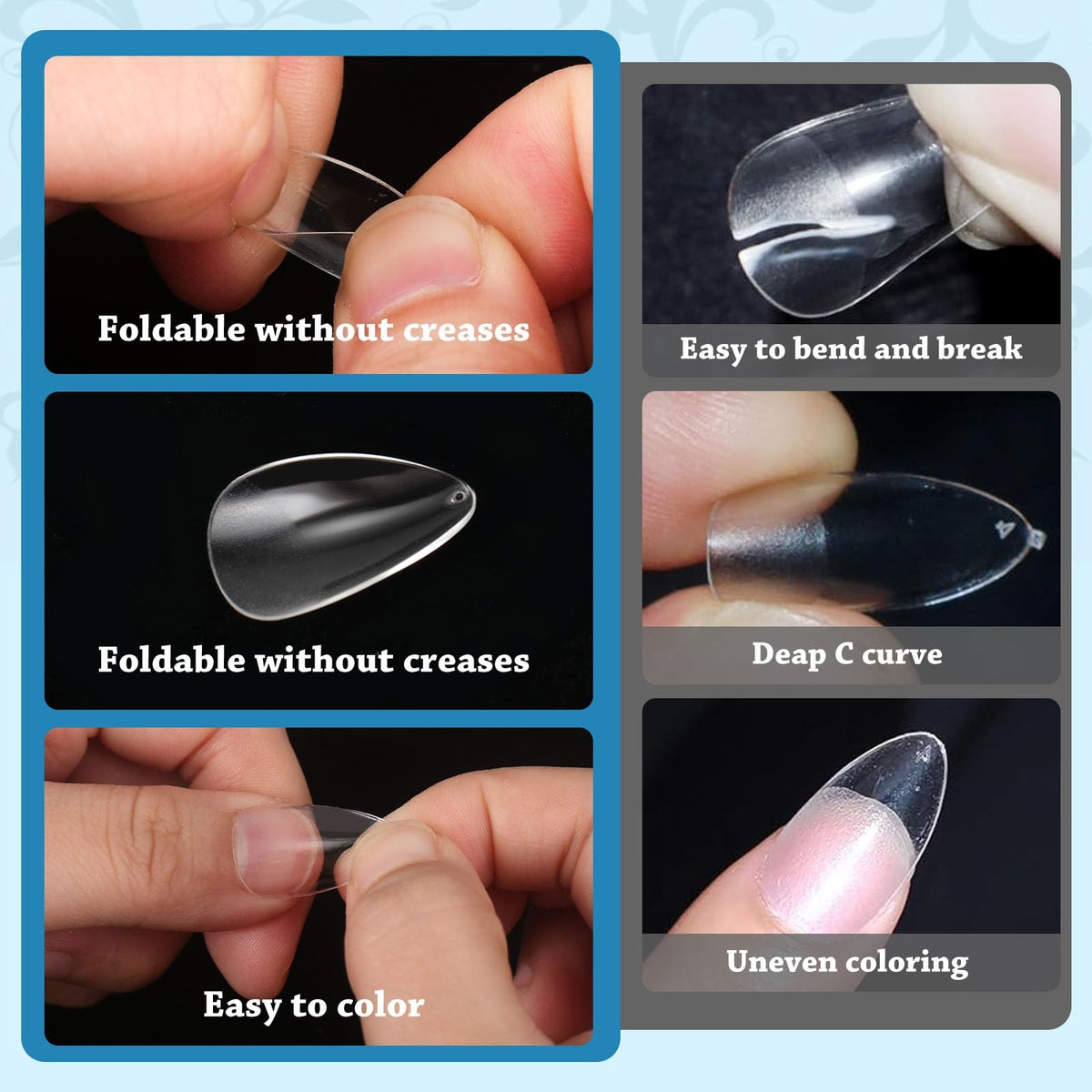 Short Almond Nail Tips 288PC Gel Acrylic False Nails with 12 Sizes