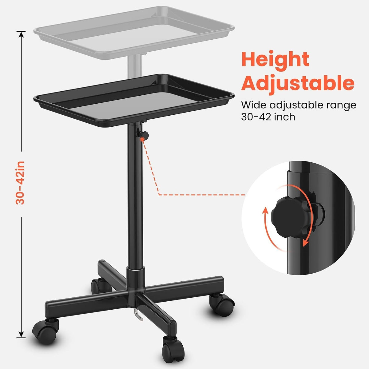 Adjustable Height Rolling Salon Trolley with Wheels for Hair & Beauty Supplies