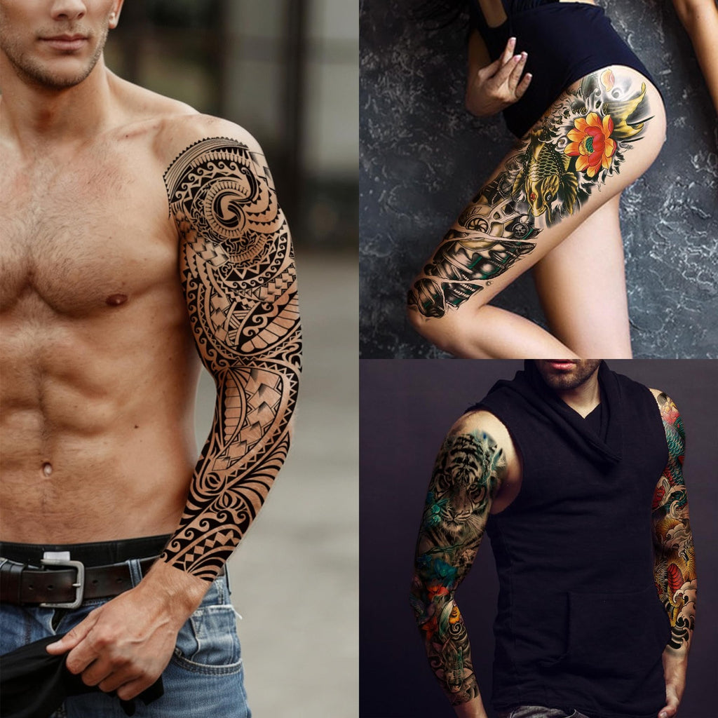 Colorful Full Arm Temporary Tattoos - 12 Sheets, 19 x 6.7 in, Waterproof & Long-Lasting