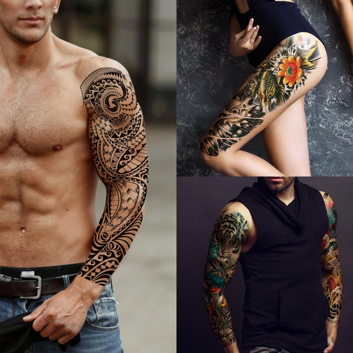 Colorful Full Arm Temporary Tattoos - 12 Sheets, 19 x 6.7 in, Waterproof & Long-Lasting