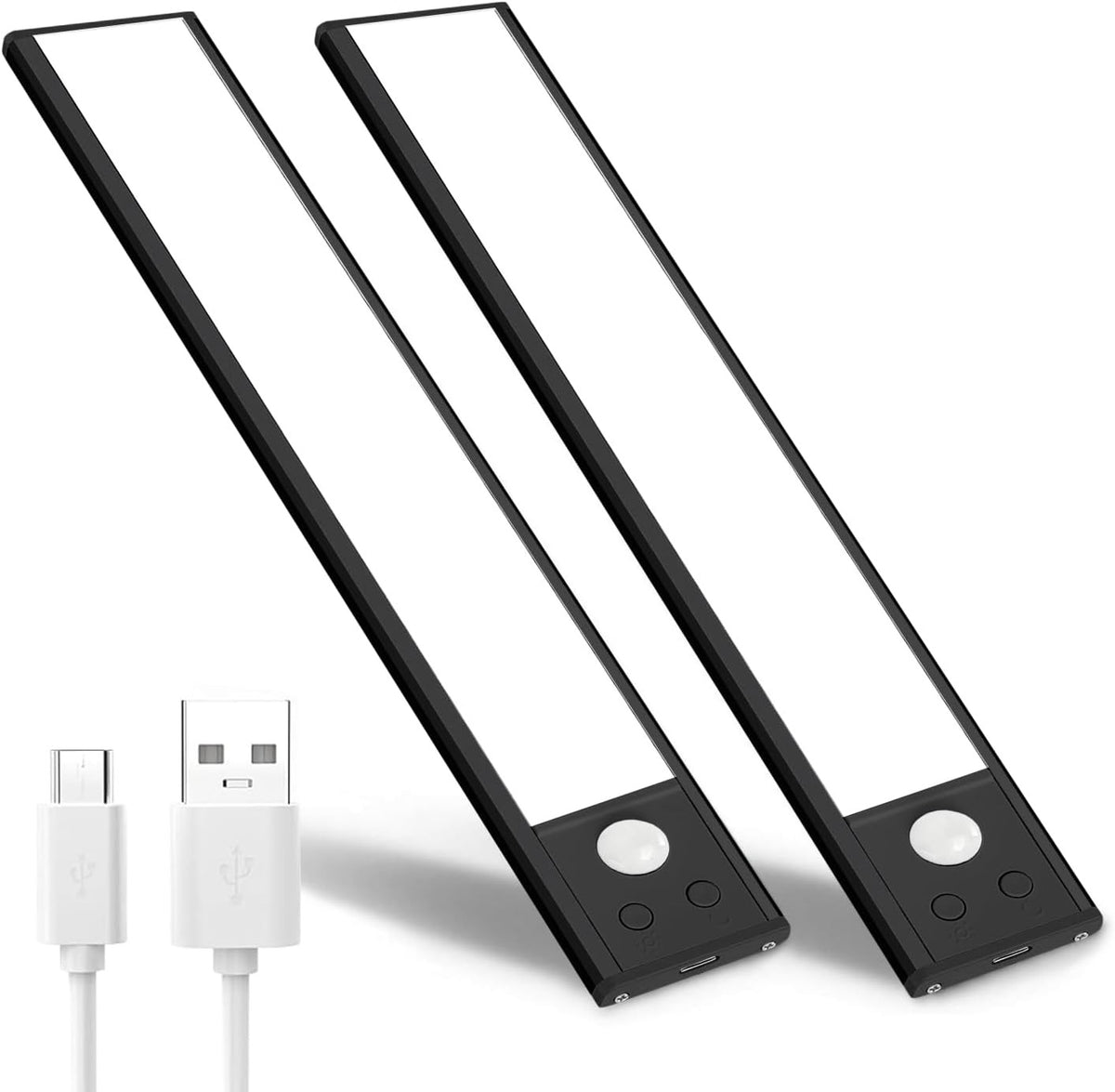 Motion Activated RV Step Lights 2 Pack USB Rechargeable 48 LED Black
