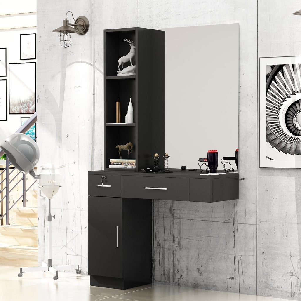 Wall Mount Hair Styling Station Cabinet for Salon & Spa