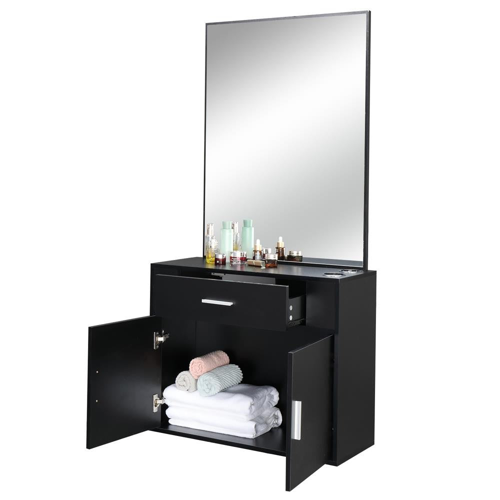 Wall Mount Salon Station with Mirror and Storage for Barber & Hair Styling