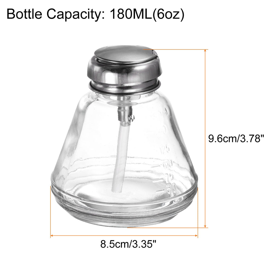 Glass Pump Dispenser Bottle 6oz 180ml with Metal Flip Cover for Liquids