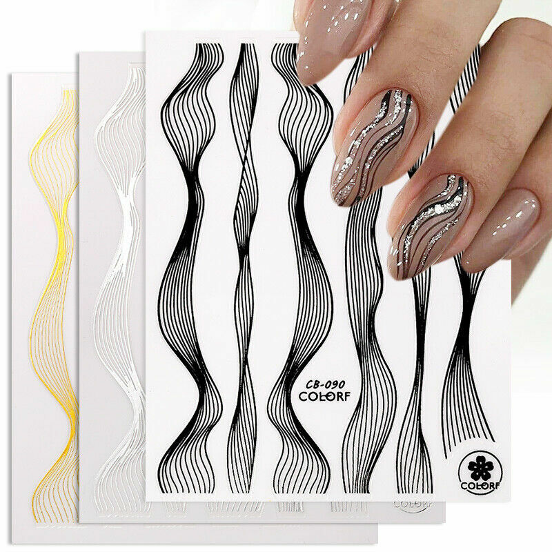 3D Nail Art Stickers Wave Line Decals for Manicure DIY Tips - Multiple Colors