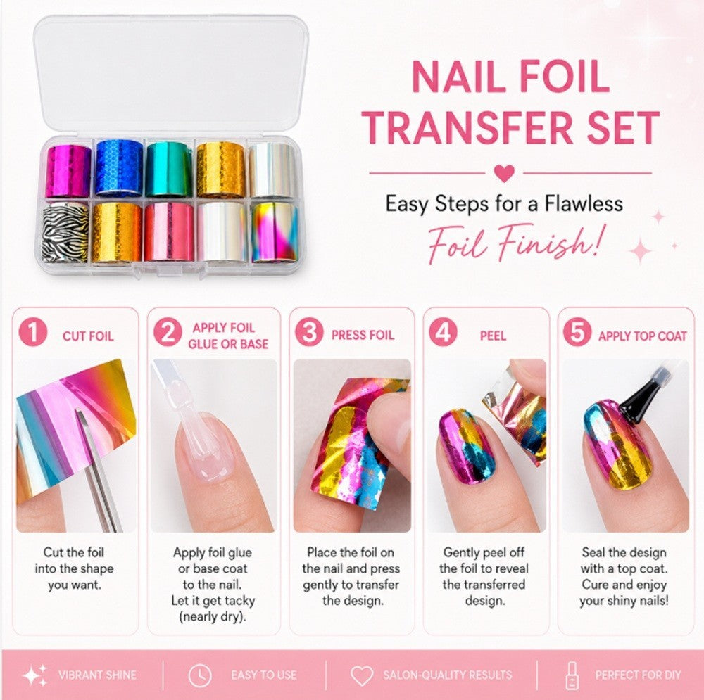 Holographic Nail Foil Transfer Stickers Star Sky Glitter Nail Art Decor Set