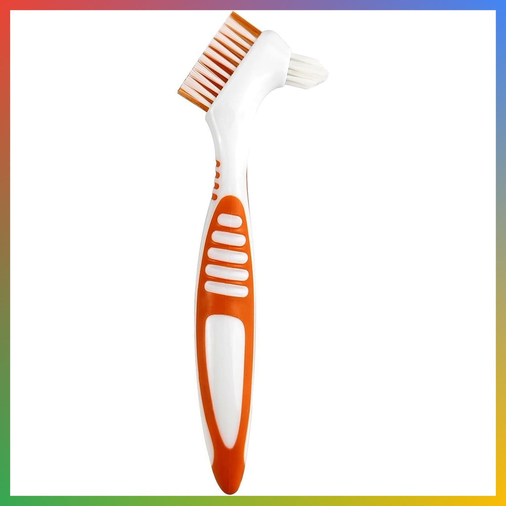 Denture Brush with Multi-Layered Bristles Anti-Slip Handle Portable Oral Care Tool