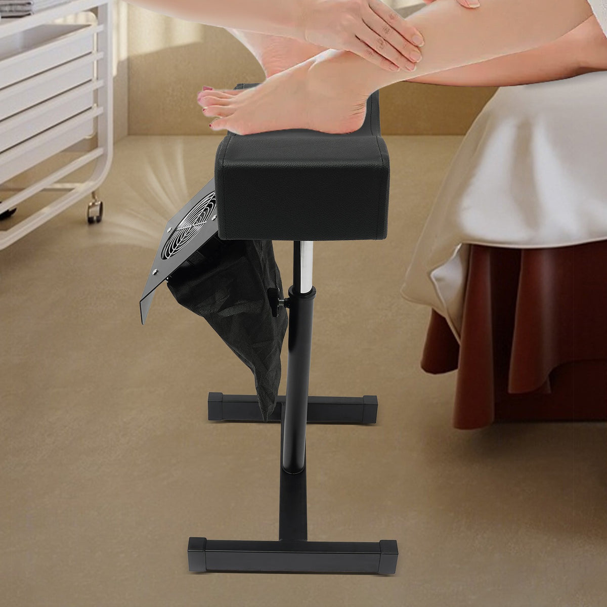 Adjustable Pedicure Footrest with Dust-Collecting Fan, Black, 48-68cm