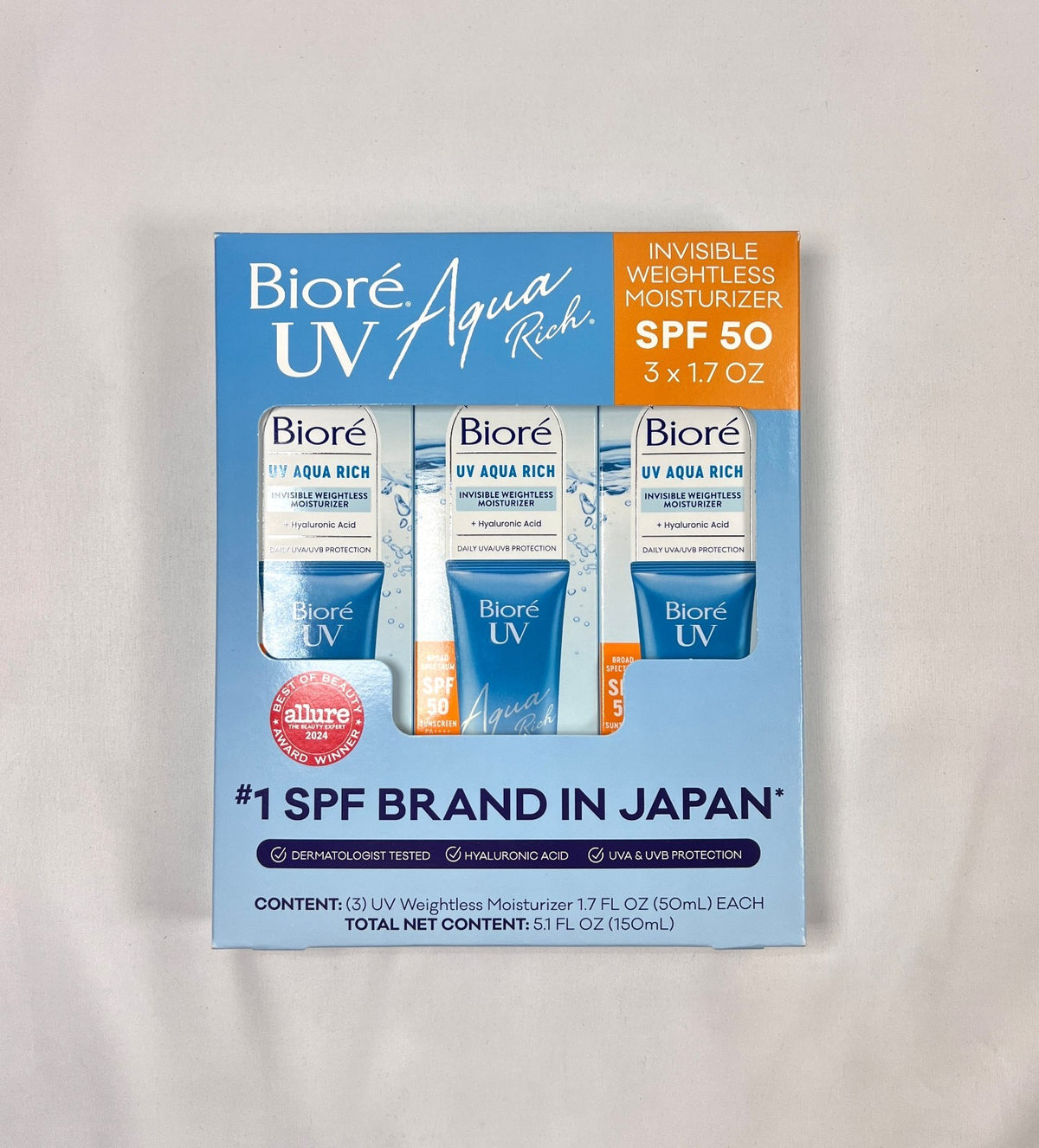 Biore UV Aqua Rich SPF 50 Facial Sunscreen Moisturizer 2-in-1 Pack - Unisex, 3 x 1.7oz