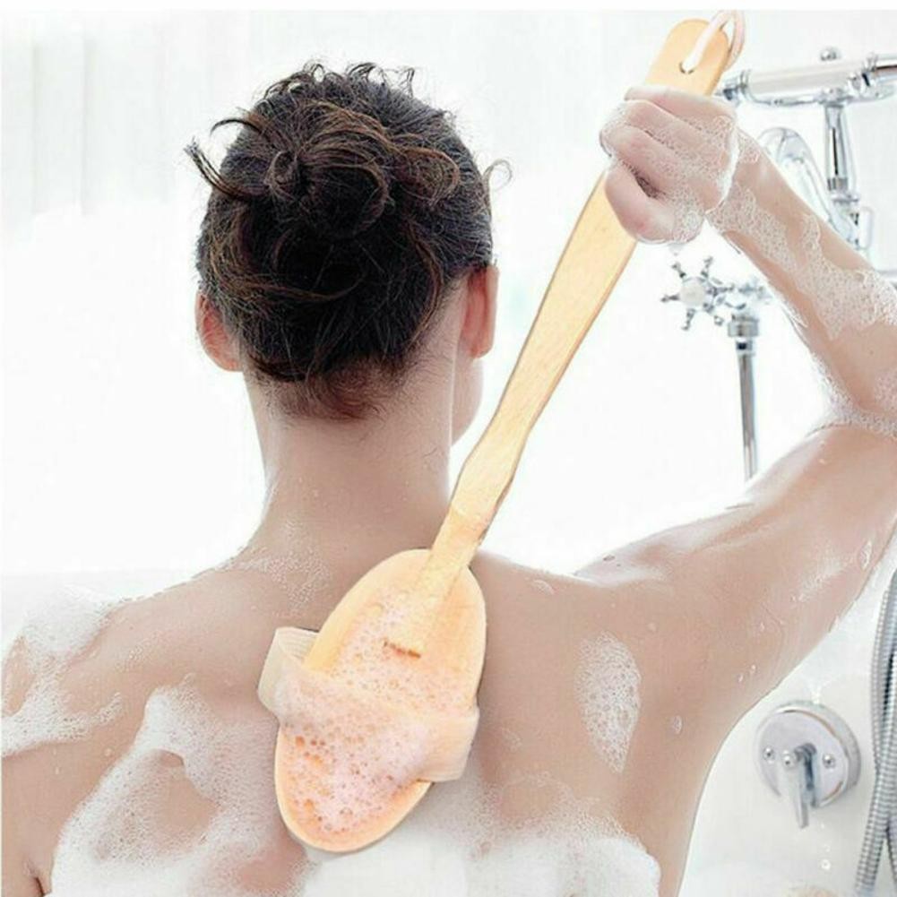 Natural Bristle Body Brush with Long Handle for Back Scrubbing - Eco-Friendly Spa Shower Tool