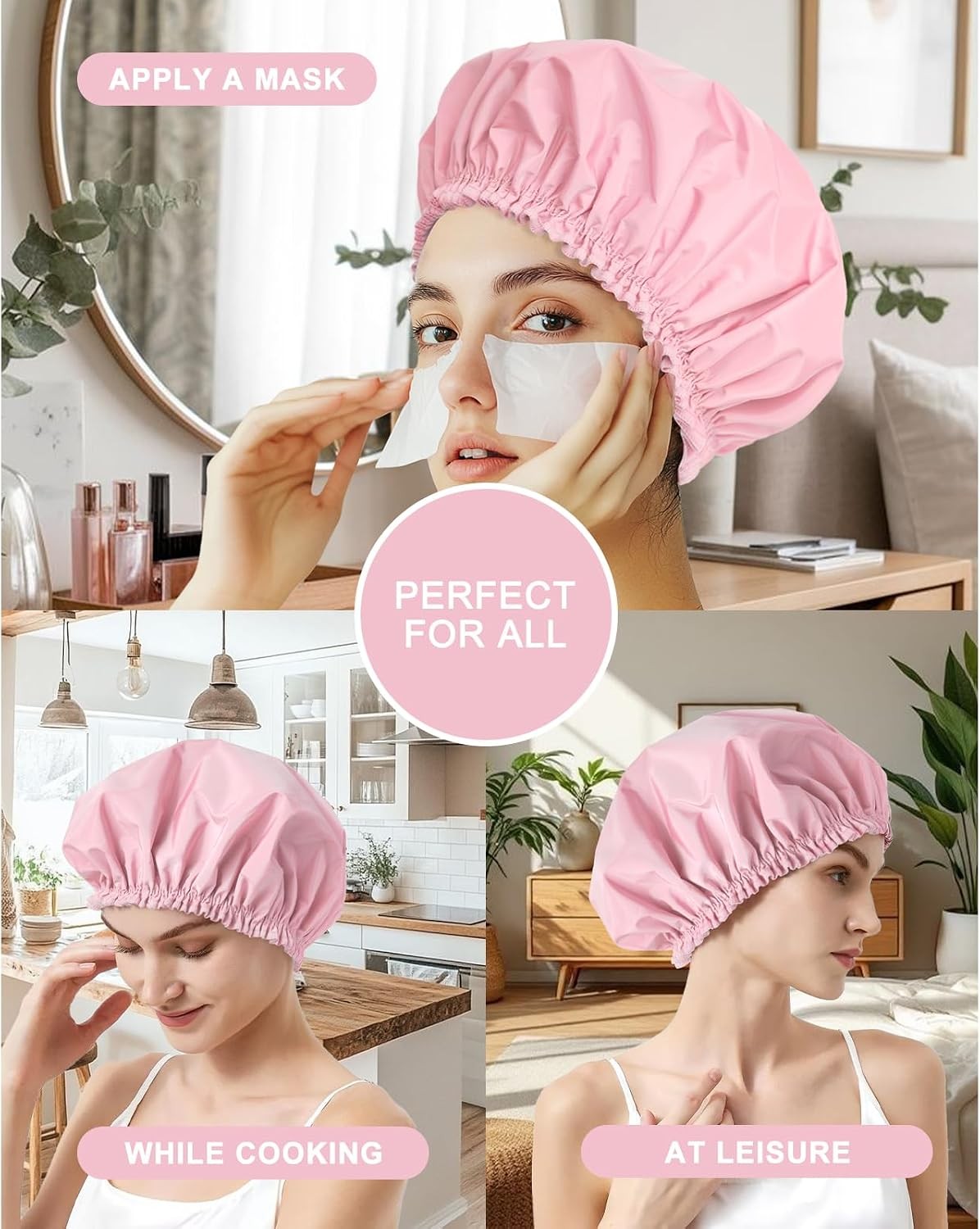 Waterproof Double Layer Shower Cap for Women - Reusable Hair Protector
