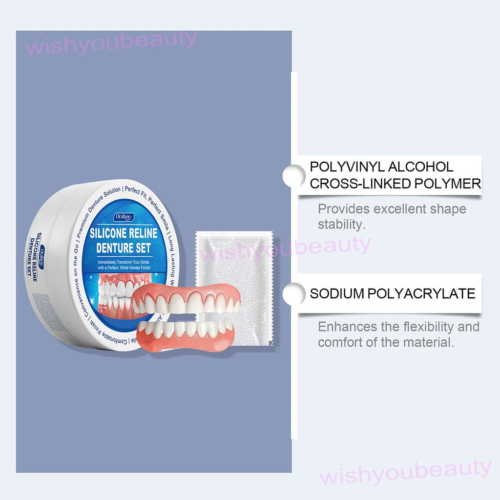 Denture Liner Soft Silicone Snap-On Reline Kit for Upper & Lower Teeth