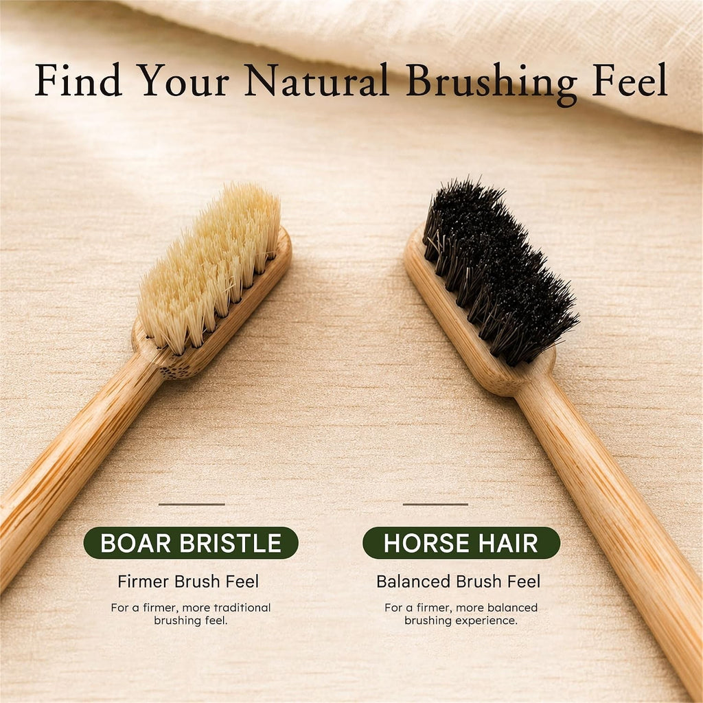 Natural Bamboo Toothbrush Set with Boar & Horsehair Bristles - Eco-Friendly & Quick-Dry