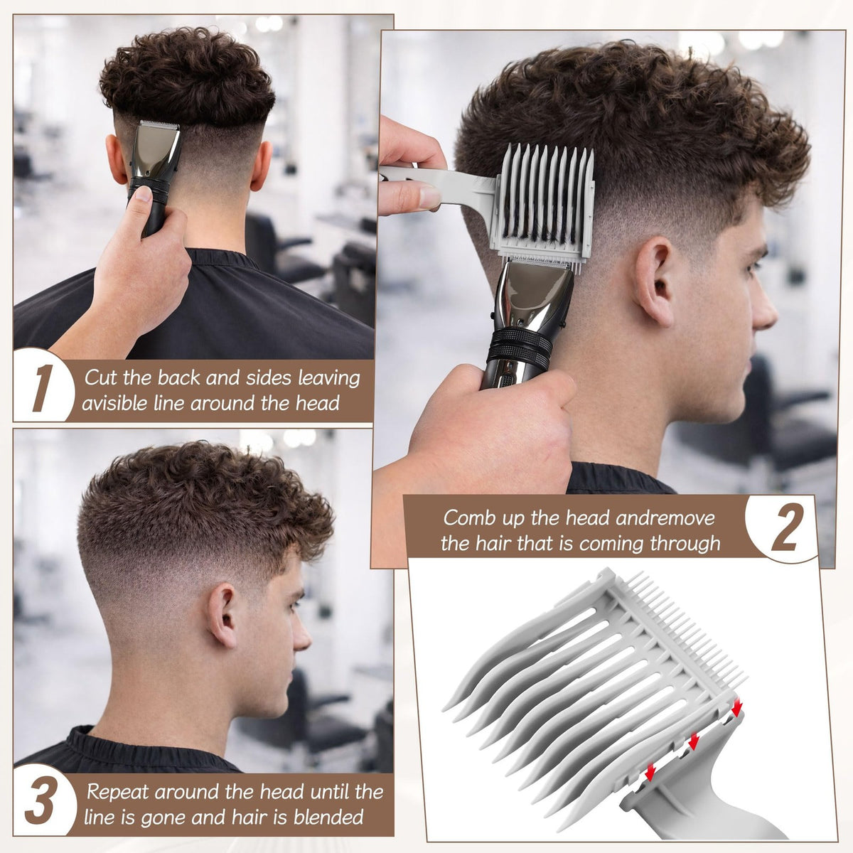 4-in-1 Detachable Hair Comb Set for Fading & Styling - Barber & Home Use