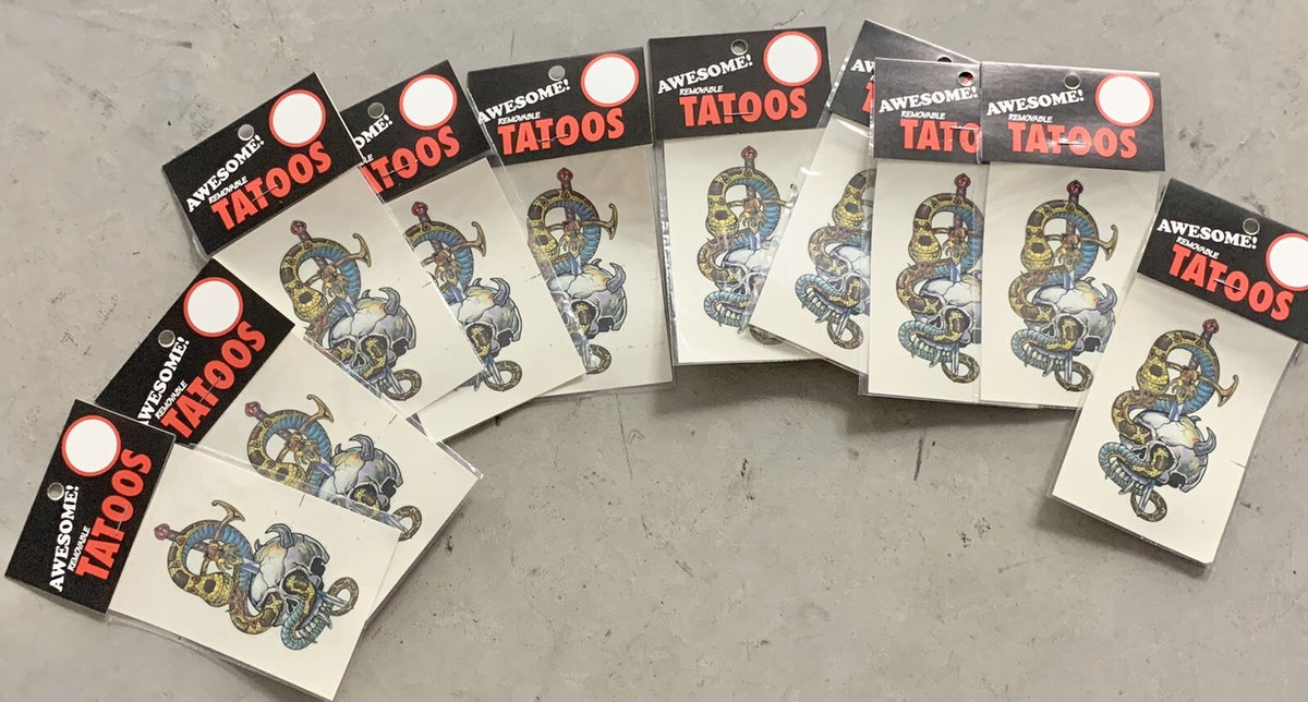 Vintage 4 Inch Serpent Skull Sword Temporary Tattoos