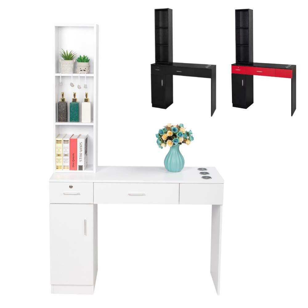 Wall Mount Hair Styling Station Salon Equipment with Storage and Lockable Drawers