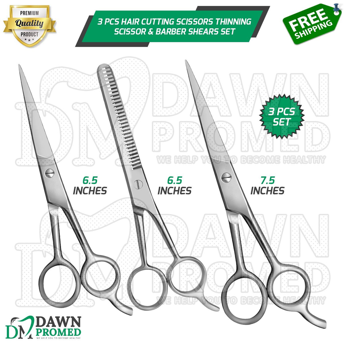 Professional Hair Cutting Scissors Thinning Shears Set - 3 Pieces