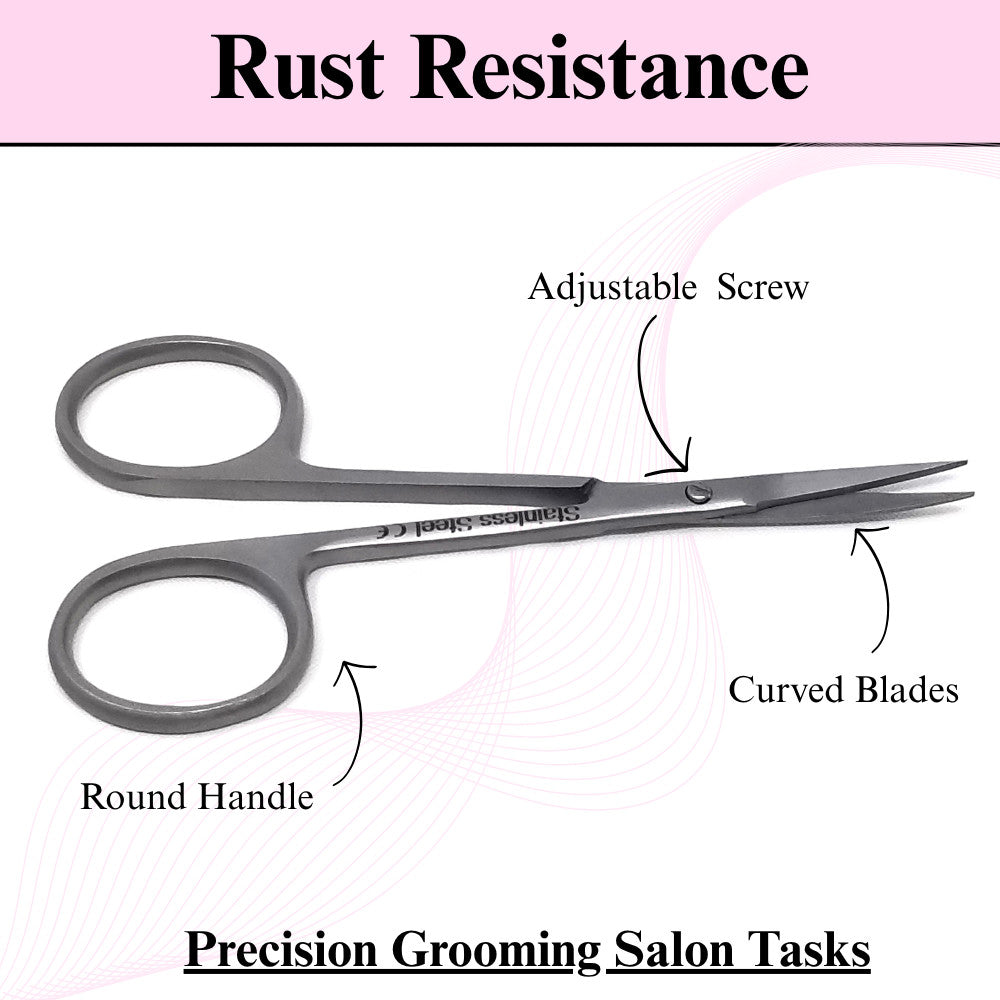 Stainless Steel Curved Tip Scissors for Beard, Nose, Ear & Eyebrow Trimming - 4 Inch